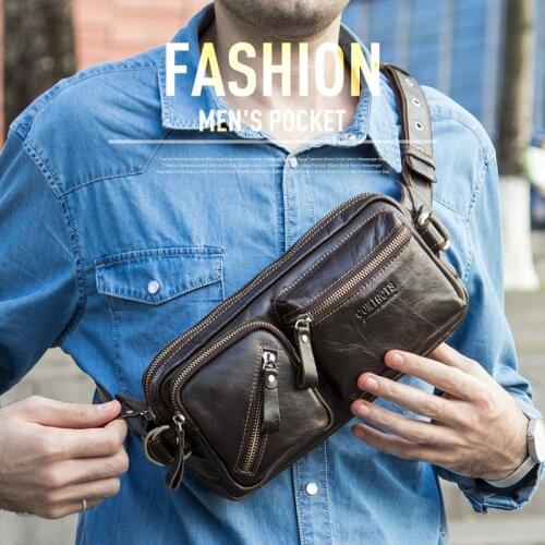 Vintage Genuine Leather Waist Bags Men Belt Bag Male Chest Crossbody bags for men Travel Waist Pack Sling Work Messenger Bag