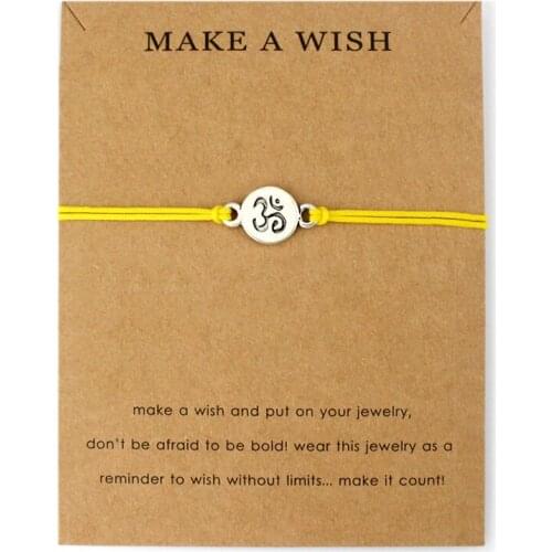 Hot Sale Adjustable Statement Jewelry with Card Make a Wish Silver Healing Namaste OM OHM I Love Yoga Charm Bracelets for Women