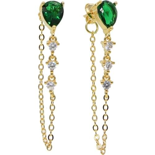 Gold color handcuff long chain heart zirconia tassel earrings women lady unique fashion jewelry minimal stacking cuff earring