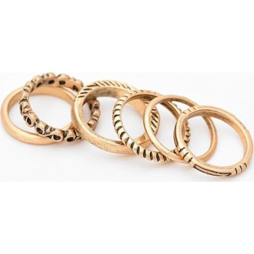 Women Gothic 6 Pcs Gold Zinc Alloy Finger Ring Set Vintage Antique Silver Plated Hollow Retro Knuckle Ring Female Rings Jewelry