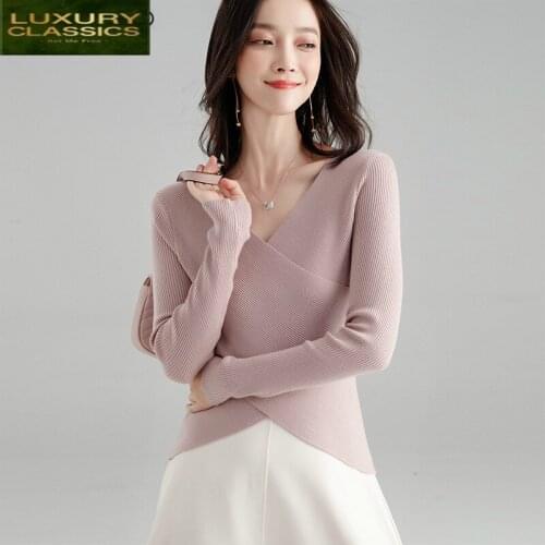 Winter Knitted Sweater Sexy V Neck Cashmere Sweater Female 2021 Women Sweaters Pullovers Autumn Elegant Sweater LWL1193