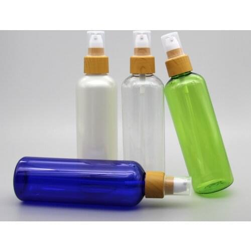 200ML 30pcs Transparent Plastic Bottle With Wood Grain Lotion Pump, Empty Cosmetic Toner Essence Packaging Bottles