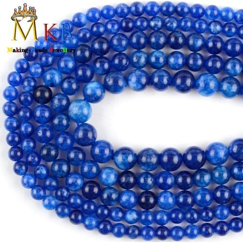 6/8/10mm Blue Jades Chalcedony Round Stone Beads For Jewelry Making Diy Bracelet Necklace Charm Findings Accessories 15"