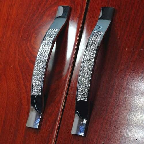 96mm luxury diamond furniture decoration handle glass crystal shiny silver kitchen cabinet dresser cupboard drawer pulls knob