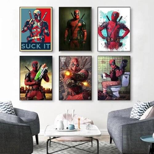 Marvel Movie Funny Superhero Canvas Painting Deadpool Abstract Posters and Prints Modern Wall Art Pictures for Living Room Decor