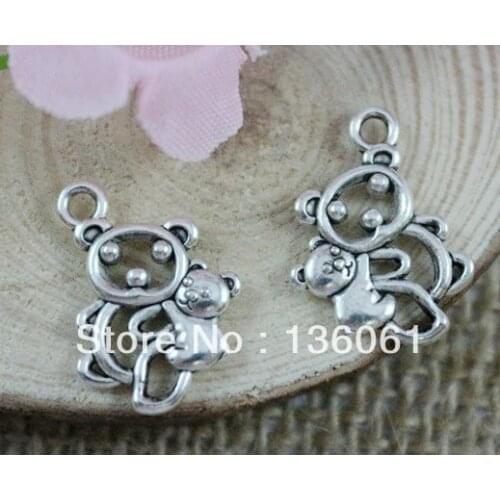 Antique Silvers Vintage Charms Hollow Mother Child Bear Pendants For Jewelry Making Findings Bracelets DIY Gifts 10pcs Z367