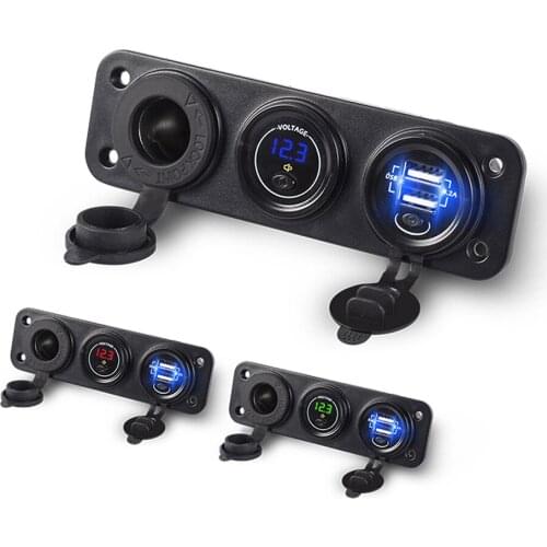 Car Cigarette Lighter Dual USB Car Charger Plug 2 USB Adaptor 12V/24V Cigarette Lighter Socket Digital Display Voltmeter