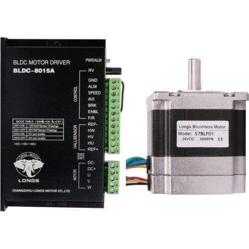 Free Ship US&US Ship Brushless DC Motor 63W 24V 3000RPM 57BLF01 0.6N.m Peak Driver BLDC-8015A CNC Router