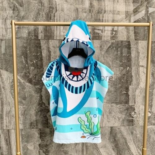 Kids Bathrobes Cartoon Cute Children Shark Hooded Baby Boys Towel Casual Kids Bath Robe Pnocho Hoodies Girls Swim Beach Towel