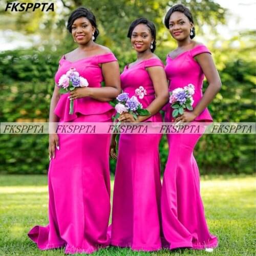 Elegant Mermaid 2021 Long Bridesmaid Dresses For Black Women Floor Length Off The Shoulder Plus Size Maids Of Honor Gowns