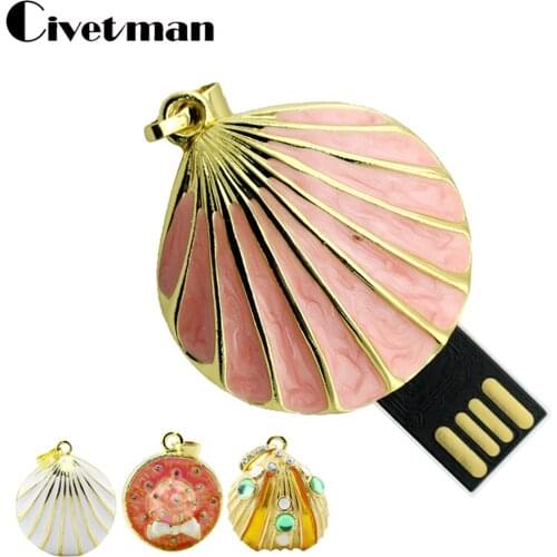 Pendrive Crystal Seashell Pendant 8GB 16GB 32GB 64GB 128GB USB 2.0 Flash Memory Stick Disk 256GB USB Flash Drive with Necklace