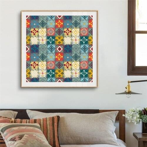Colorful Abstract Plaid Pattern Canvas Painting Mediterranean Geometric Wall Art Poster Print Nordic Living Room Home Decor