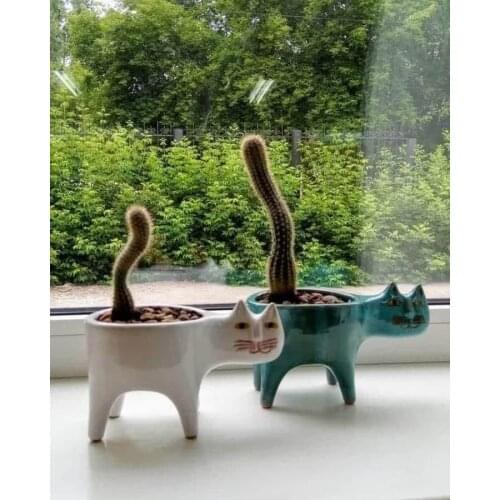 Cute Cat Tail Flowerpot Ceramic Personality Creative Cactus Multi-meat Simple Decoration Desktop Cartoon Succulents Pots