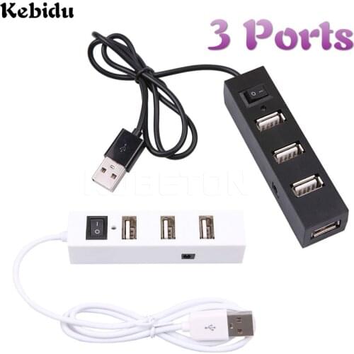 Kebidu Mini USB 2.0 Hub Adapter 3 Ports USB Splitter With On off Power Switch HUB For PC Laptop Computer Windows 7 8 10