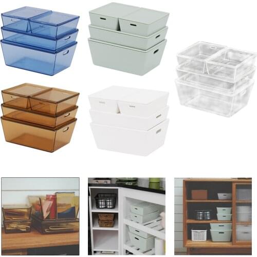 Miniature Storage Box Bins with Lid for 1:6 Dollhouse Decoration