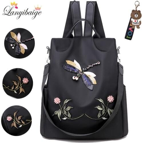 Fashion Hand Embroidery Women Backpacks Casual Shoulder Bags Large Capacity School Bags for Teenage Girls Light Travel Backpack