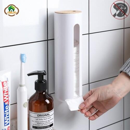 Msjo Makeup Organizer Plastic Box Wall Mount Saver Home Bathroom Organizer For Cosmetics Cotton Pad Dispenser Storage Boxes Bins