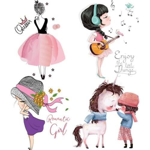 Cartoon Patch Iron On Transfer For Clothes Girl Heat Transfer Ironing Stickers Thermal Transfers For Clothing Applique Vinyl DIY