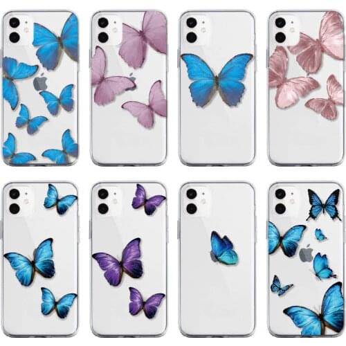For iPhone 7 8 7Plus 8Plus X XS 11 Pro Max Fashion Butterfly Classy Paris Girl Summer Soft Clear Phone Case Fundas Cover