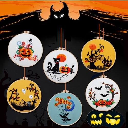 Halloween Embroidery Kit Halloween Embroidery Pattern Embroidery Hoop Threads Contains Materials and Tool English Manual