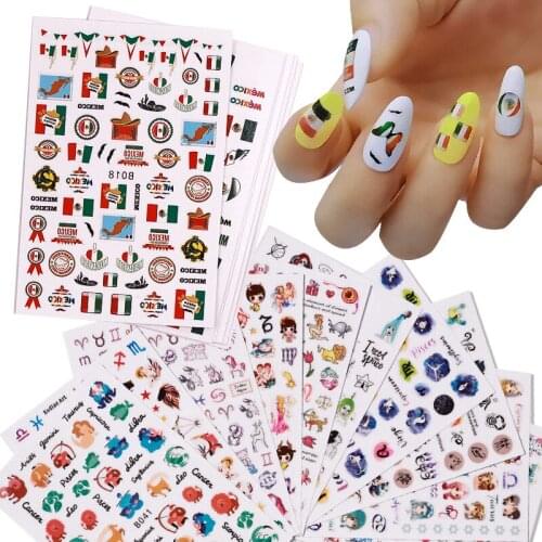 6/12 Pcs Fashion Mexican Flag Stickers for Nail Art Decoration 2021 Constellation Nails Accessories for DIY Manicure Design