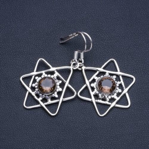 Natural Smoky Quartz Boho Style 925 Sterling Silver Drop Earrings 1 1/2" R1515