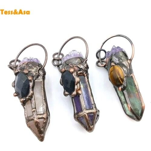 Natural Crystal Column Amethyst Rose Quartz Green Fluorite Pendant Fashion Reiki Necklace For Men Women Charm Mineral Jewelry