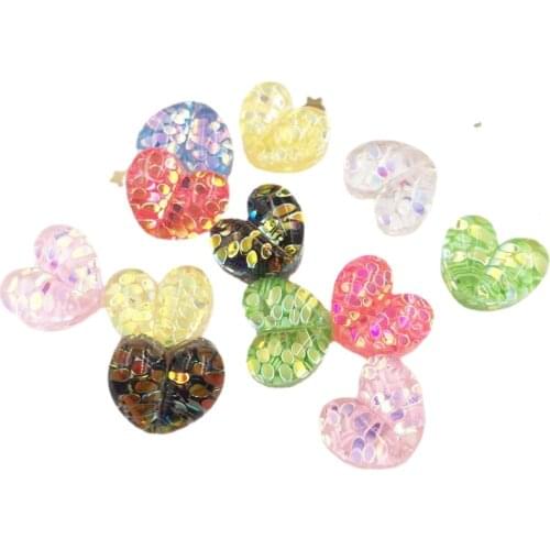 New Shiny 20Pcs Mix Resin 12mm Glitter Heart Flatback Rhinestone for Clothing Accessories DIY Scrapbook Jewelry Crafts OF910