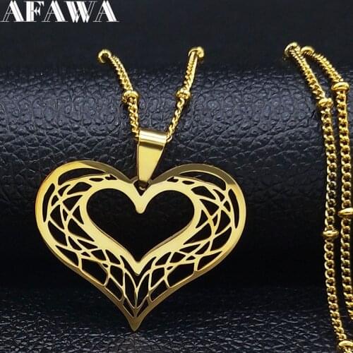 Heart Stainless Steel Necklace Women Gold Color Love Necklaces Jewelry Valentines Day Gift inoxidable joyeria mujer N620S01