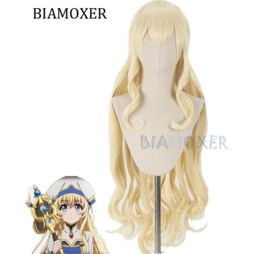 100cm Anime Goblin Slayer Priestess Cosplay Wig Light Gold Long Straight Hair Hairpieces Wig