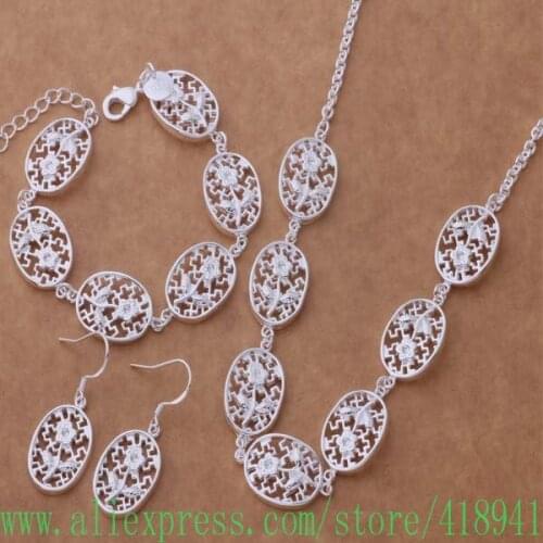 Silver Plated Jewelry Sets Bracelet 008 + Necklace 066 + Earring 104 /edhamuoa bejajvqa AS187
