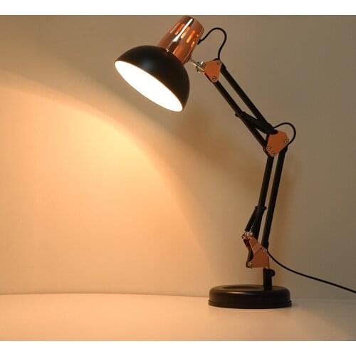 Industrial Table Lamp American Night Lights Iron Electroplate Foldable Retro Bedroom Bedside Office Children Learning Desk Lamp