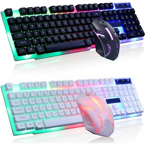 Wired Gaming Keyboard and Mouse Set Mechanical Feel RGB LED Light Backlit 104 Keycaps Gamer Keyboard For Computer Desktop Laptop