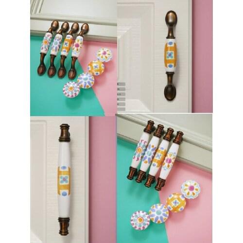 HQ ZC01 Zinc Alloy Ceramic Advanced Cupboard Closet Cabinet Handle Knob Furniture Handle Knob Drawer Locker Pull Free Screws