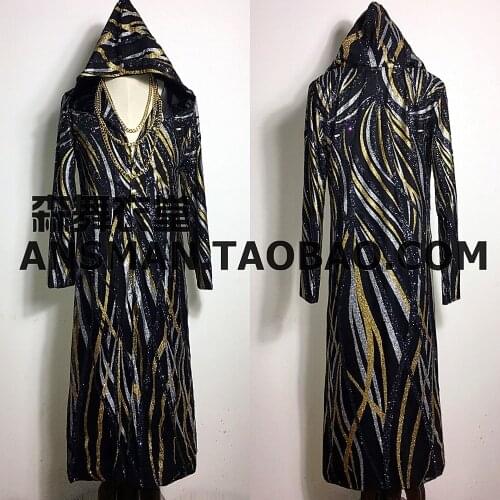 S-5xl 2020 New Mens Slim Male Dj Singer Black Gold Sequins Cloak Long Coat Men Plus Size Costumes Clothing