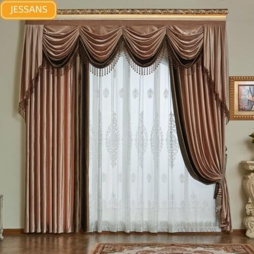High-end European Style Velvet Stitching Blackout Curtains for Living Room and Bedroom Finished Products Customization Valance
