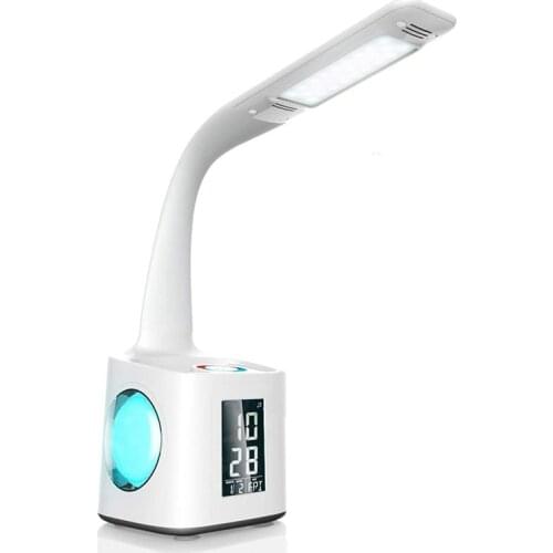 LED Desk Lamp Contact Control Eye Protection Table Lamp, Screen and Coloured Night Light with Pen Holder and Alarm Clock