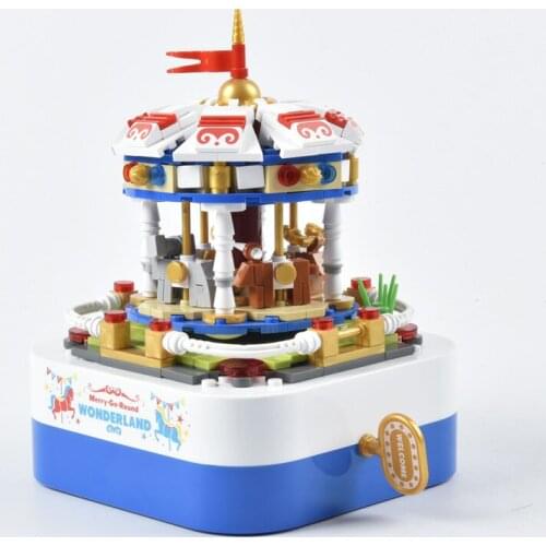 Amusement Park Theme Carousel Building Blocks Music Box Ornaments Crafts Merry-Go-Round Music Box Festival Birthday Kids Gifts