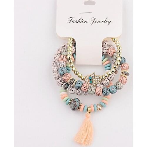 Vintage Bohemia Women Bracelets Set Charm Hand Stone Beads Tassel Pendents Bracelets Pour Les Femmes 4Pcs/Lot