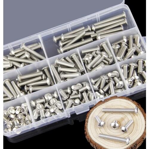 260Pcs/set M3 M4 M5 304 Stainless Steel Round and Hexagon Socket Head Cap Screws Hex Socket Bicycle Bolts Kit