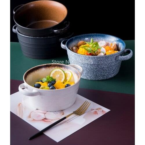 Japanese Soup Bowl Large Ceramic Bowl Binaural Soup Bowl Creative Noodle Bowl Japanese Salad Bowl Household Soup Bowl Tableware