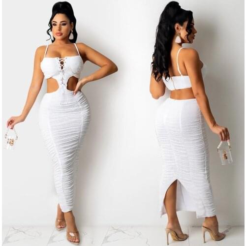 Women Clothes Fall Mesh Folds Backless Sling Sexy Dress Party Maxi Evening Dresses NightClub Streetwear Y2k Wholesale Items
