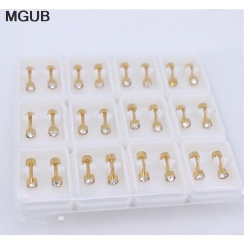 Gold Color High quality 2019 New Stainless Steel fashion Jewelry 12 pairs/set crystal Stud Earrings for Women ZN36