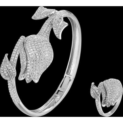 Zlxgirl jewelry Very Nice rose flower bracelet for women wedding gifts Copper zirconia Bracelets & Bangles bridal jewelry sets