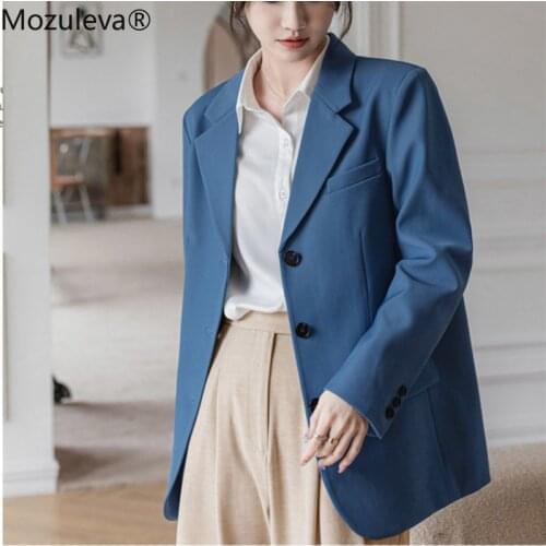 Mozuleva 2021 Loose Outerwear Women Suit Jacket Spring Summer Female Jacke Elegant Chic Single-breasted Women Blue Khaki Blazer