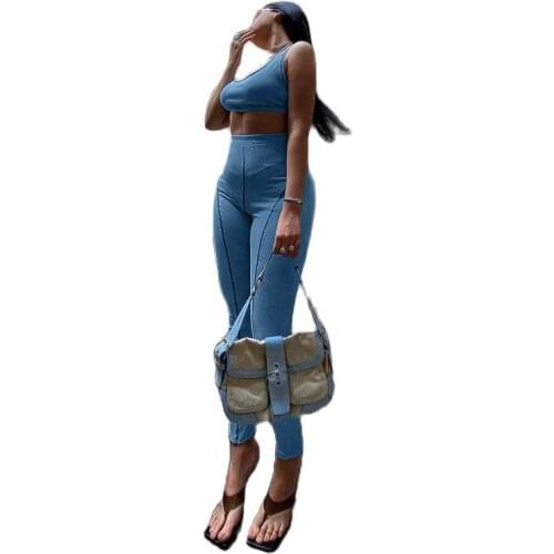 2021 Summer Rib Knit Womens Fitness Sports Two-piece Set Pure Color Ladies Fashion Sleeveless Tights