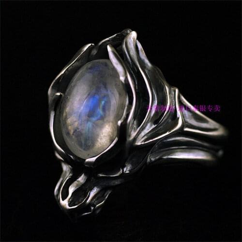 925 sterling silver rings Moonstone/Black Star stone cabochon Japanese models import Thai silver cloud wolf ring