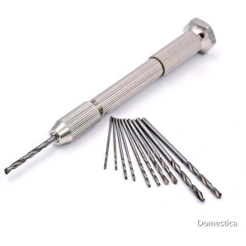 0.3-3.2MM Micro Aluminum Hand Drill Keyless Chuck With 10PCS 0.8-3.0MM Twist Drill Bit Woodworking Drilling Rotary Tools Quality