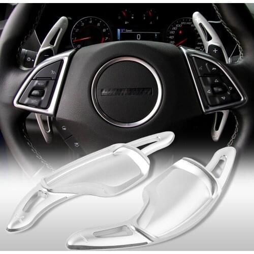 1Pair Car Steering Wheel Shift Paddle Extension For Chevrolet Camaro 2016 2017 2018 Direct Shifter Gear Silver CNC Aluminum