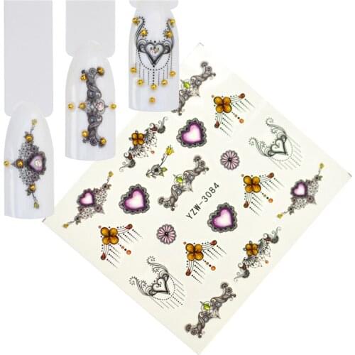 YWK 1 PC Nail Gemstone Necklace Combined Pattern Water Transfer Stickers Nail Decals Tattoo Sticker Design